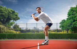 Practice Hacks Young man is playing tennis on sunny day