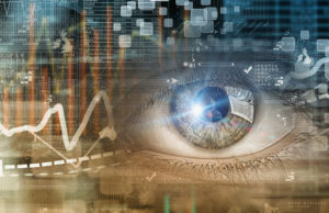 How Mentally Tough Are You? Close up of human eye on digital technology background