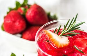 Strawberry-Lime Rickey strawberry flavored drink on ice