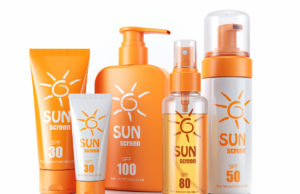 Protecting Your Skin Is Easy And Important Set of sunscreens. Cream, oil and spray. 3d render. Isolated on white background