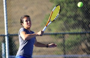 The Volley tennis player hitting a volley shot