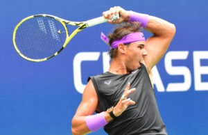 Rafael Nadal saves the day! NEW YORK - SEPTEMBER 8, 2019: US Open 2019 champion Rafael Nadal of Spain in action during his final match against Daniil Medvedev of Russia at Billie Jean King National Tennis Center in New York