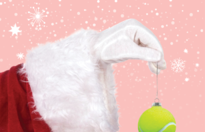 2022 Holiday Gift Guide Net News 2022 Holiday Gift Guide intro image of Santa holding a tennis ball ornament.