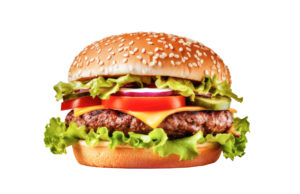 Homemade Burgers Hamburger or Burger with Cheese and Vegetables on a white background. Generative AI