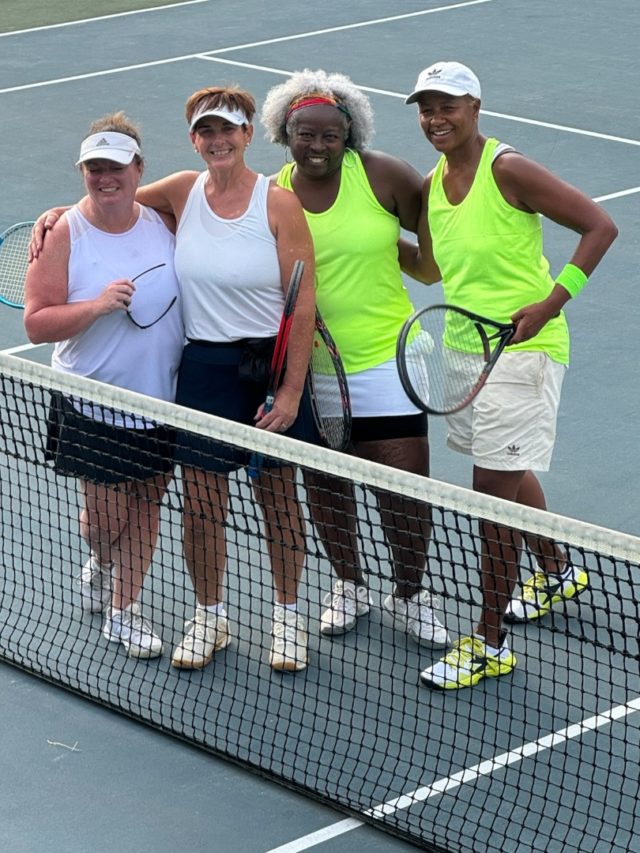 Resized_IMG_8606001 True Good Sportsmanship on display at the Senior Women C3 City Fnals. L-R: Hamilton Mill's Angie Hutson and Lori D'adamio and Sugar Creek's Eva Gleaton and Kim King.