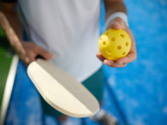 Don’t Let Them Pick On You Close up of athletic man playing pickleball.