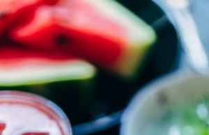 Watermelon Refresher From above view of two glass of red smoothie with ice
