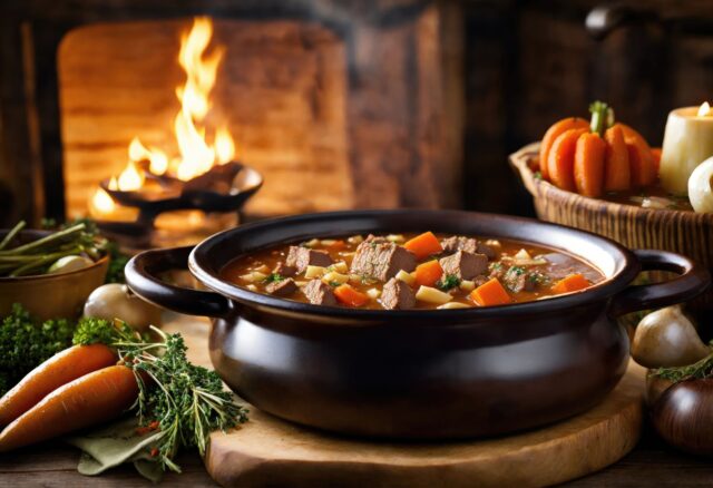 Brunswick stew delicious thick soup with pulled meat and vegetables Brunswick stew delicious thick soup with pulled meat and vegetables