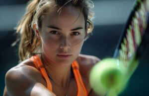 Learning To Play Better Under Pressure A young woman with a tennis racket in hand, poised for a match on the court.