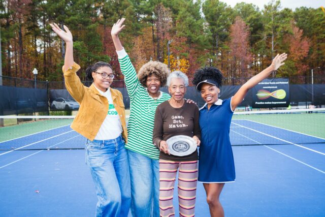 L-R: Ryleigh Harris, granddaughter; Euodia Harris, mother; Anne Rambo, grandmother; and Kennedi Harris, granddaughter. Anne is a 50+ season captain and encouraged her granddaughters to play tennis. Not pictured is granddaughter, Avery Harris, who has also been an ALTA City Champion.