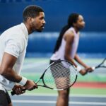 Tennis Players at Match Side View