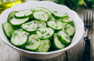 Cucumber Salad Cucumber salad. Fresh green cucumbers and dill salad bowl with olive oil
