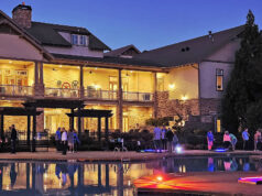 Soleil Laurel Canyon: Where Residents Make a lot of Racquet! The back of the Soleil Clubhouse is lit up as residents enjoy a special evening of glow-in-the-dark putt-putt golf around the outdoor pool.